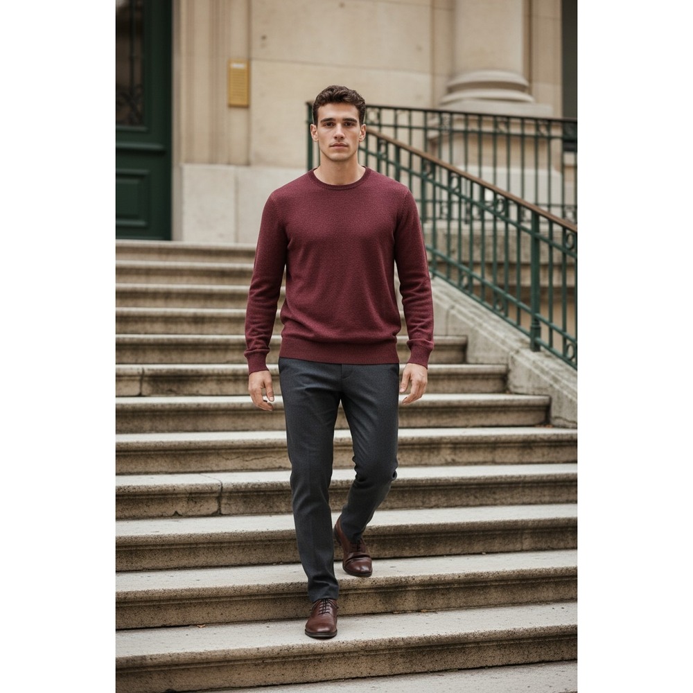 Bonobos SZ M Dark Red Merino Wool Pullover Crew Neck Sweater Long Sleeves